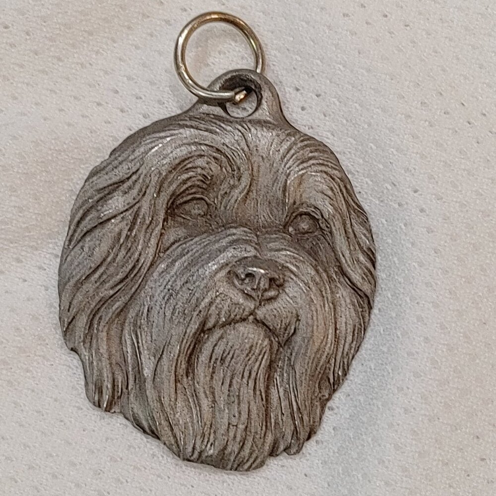 Vintage 2003 Fine Pewter Bearded Collie Dog Keyring Charm by P. Davis (KRM)